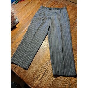 30x27 Caravelli Grey Blue Striped Pleated Front Cuffed Hem Dress Pants